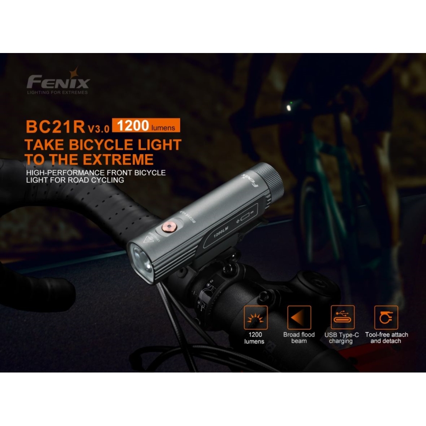 Fenix BC21RV30 - LED Акумулаторна велосипедна лампа LED/USB IP68 1200 lm 33 ч