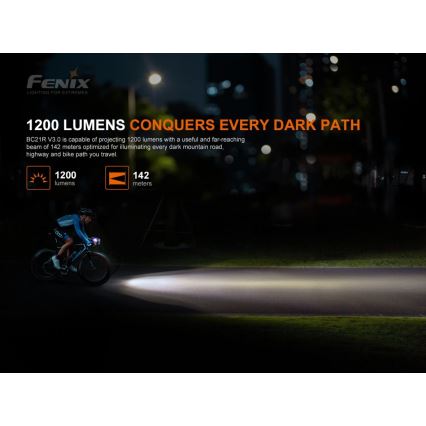 Fenix BC21RV30 - LED Акумулаторна велосипедна лампа LED/USB IP68 1200 lm 33 ч
