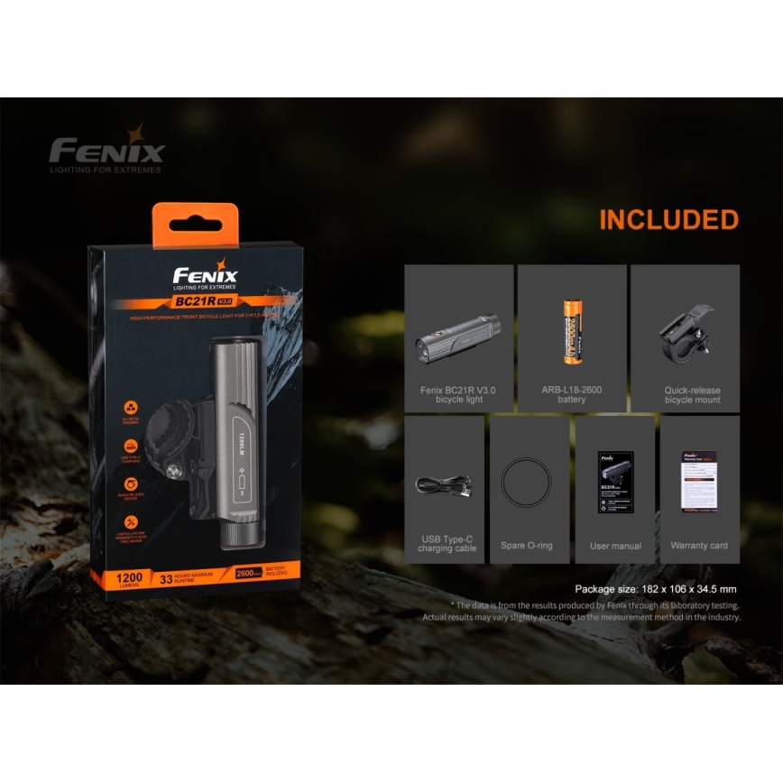 Fenix BC21RV30 - LED Акумулаторна велосипедна лампа LED/USB IP68 1200 lm 33 ч