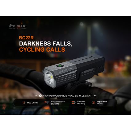 Fenix BC22R - LED презареждаема велосипедна лампа с регулируема яркост LED/USB 3400 mAh IP66 1400 lm 41 h черна