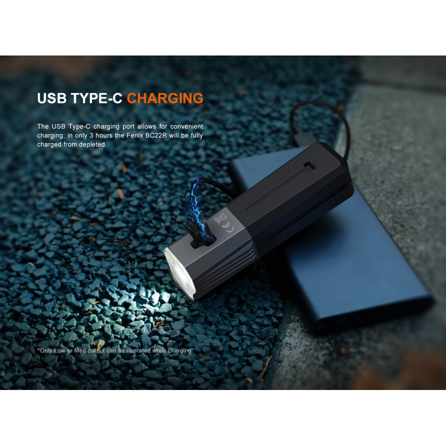 Fenix BC22R - LED презареждаема велосипедна лампа с регулируема яркост LED/USB 3400 mAh IP66 1400 lm 41 h черна