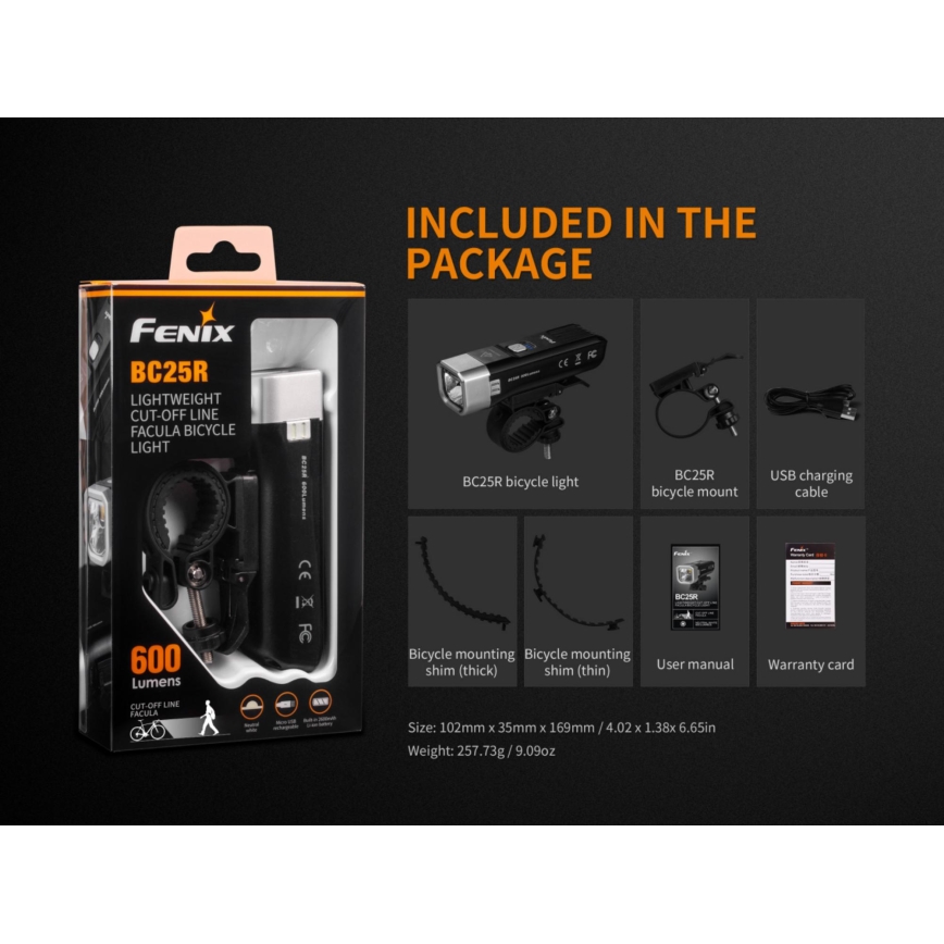 Fenix BC25R - LED Акумулаторна лампа за колело LED/USB IP66 600 lm 36 ч