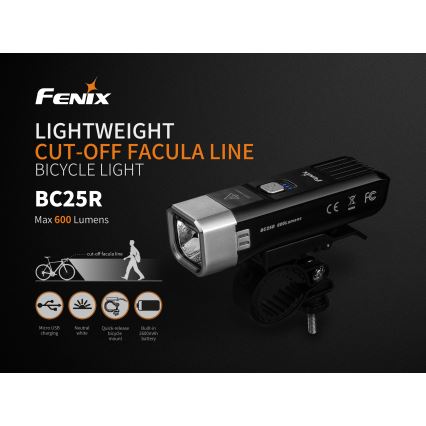 Fenix BC25R - LED Акумулаторна лампа за колело LED/USB IP66 600 lm 36 ч
