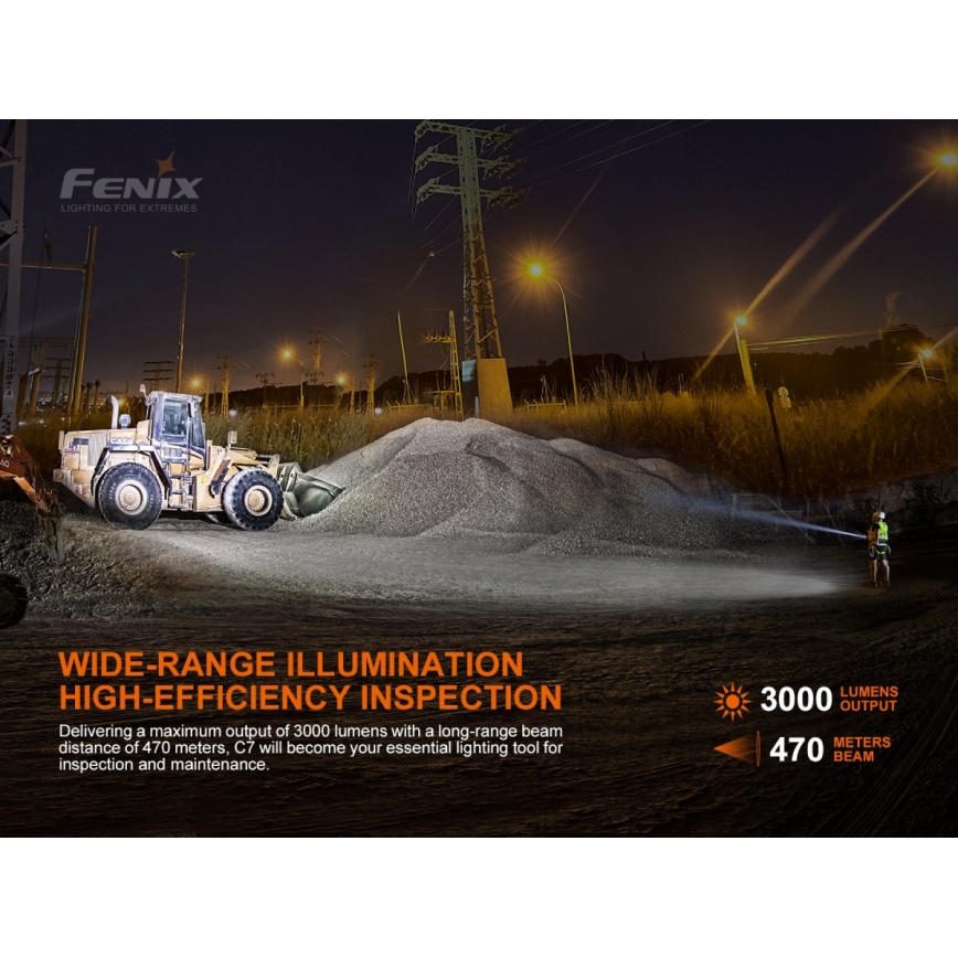 Fenix C7 - LED Димируем акумулаторен фенер 1xLED/1x21700 IP68 3000 lm 68 ч.