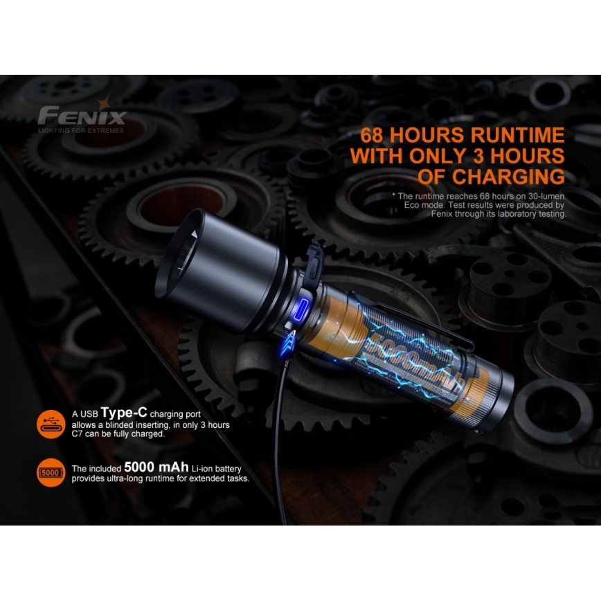 Fenix C7 - LED Димируем акумулаторен фенер 1xLED/1x21700 IP68 3000 lm 68 ч.