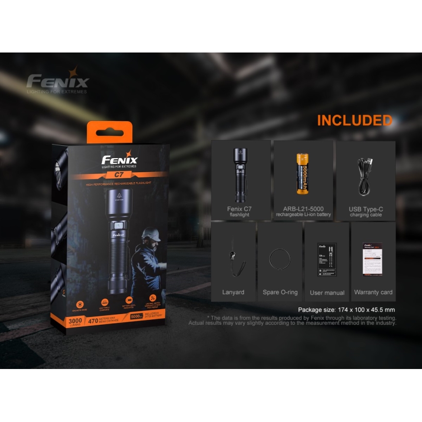 Fenix C7 - LED Димируем акумулаторен фенер 1xLED/1x21700 IP68 3000 lm 68 ч.