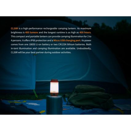 Fenix CL26RGREEN - LED Димируем portable rechargeable лампа LED/USB IP66 400 lm 400 ч. зелен