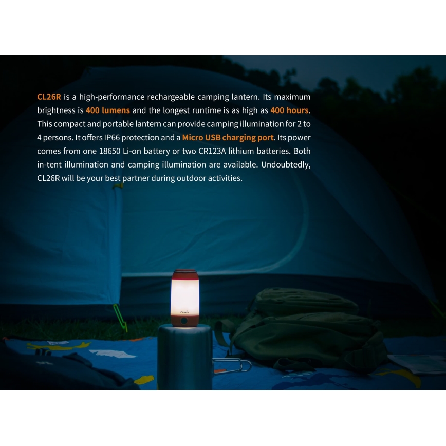 Fenix CL26RGREEN - LED Димируем portable rechargeable лампа LED/USB IP66 400 lm 400 ч. зелен