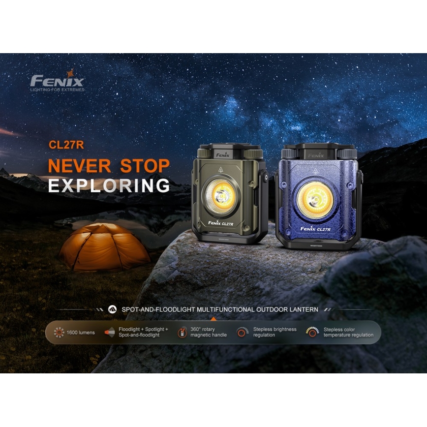 Fenix CL27RGRE - LED Димируем акумулаторен лампа LED/USB IP66 1600 лъскав 285 h 5000 mAh