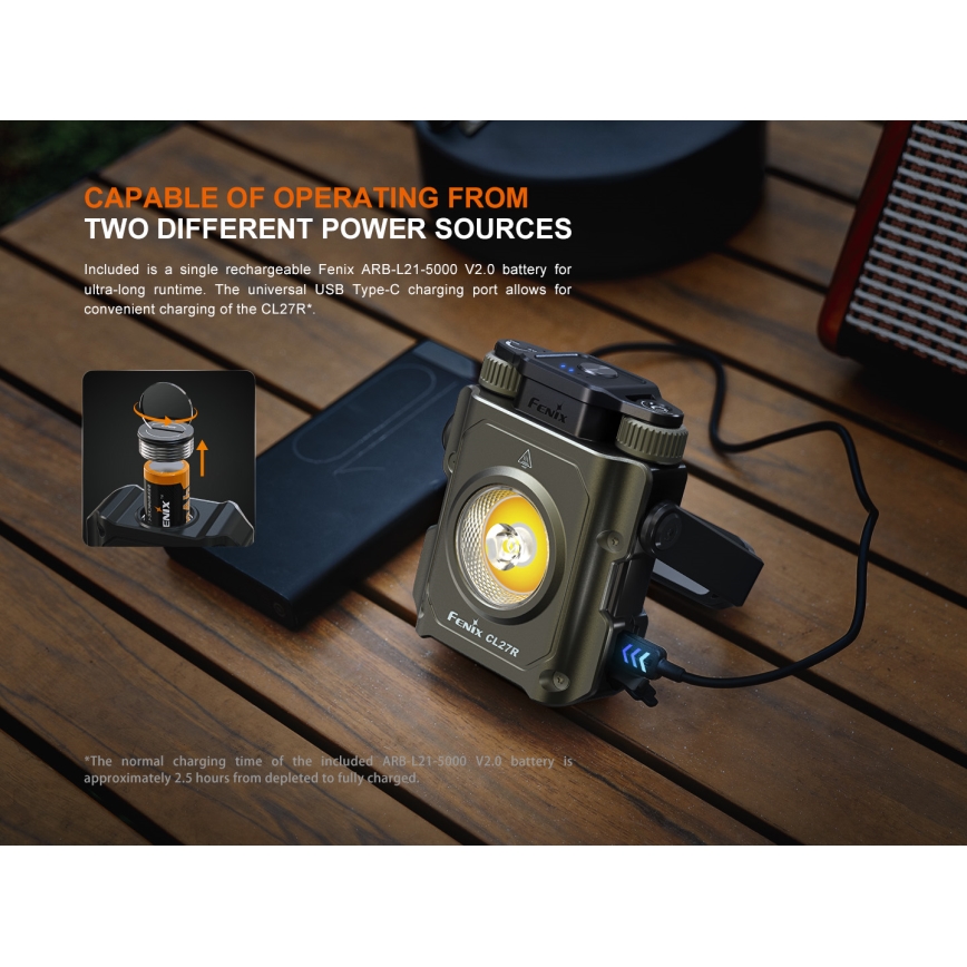Fenix CL27RGRE - LED Димируем акумулаторен лампа LED/USB IP66 1600 лъскав 285 h 5000 mAh