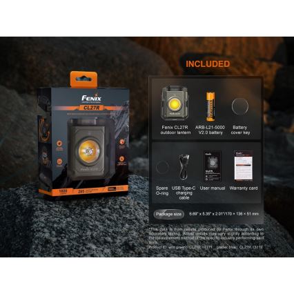 Fenix CL27RGRE - LED Димируем акумулаторен лампа LED/USB IP66 1600 лъскав 285 h 5000 mAh