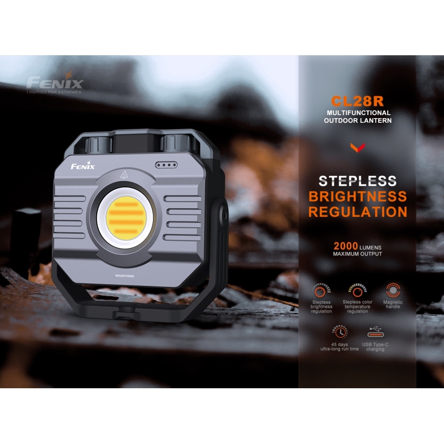 Fenix CL28R - LED Димируем акумулаторен прожектор със захранваща батерия LED/USB IP66 2000 lm 360 h 10000 mAh
