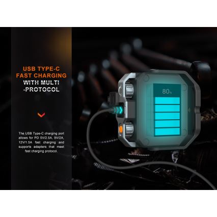 Fenix CL28R - LED Димируем акумулаторен прожектор със захранваща батерия LED/USB IP66 2000 lm 360 h 10000 mAh