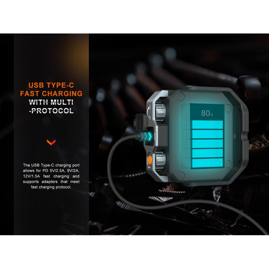 Fenix CL28R - LED Димируем акумулаторен прожектор със захранваща батерия LED/USB IP66 2000 lm 360 h 10000 mAh