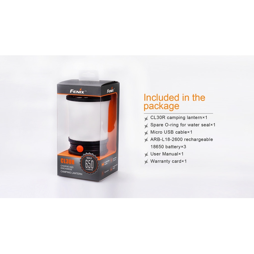 Fenix CL30R - LED Преносима акумулаторна лампа LED/USB/6xCR123A IPX7 650 lm 300 h 2600 mAh