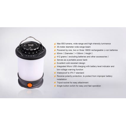 Fenix CL30R - LED Преносима акумулаторна лампа LED/USB/6xCR123A IPX7 650 lm 300 h 2600 mAh