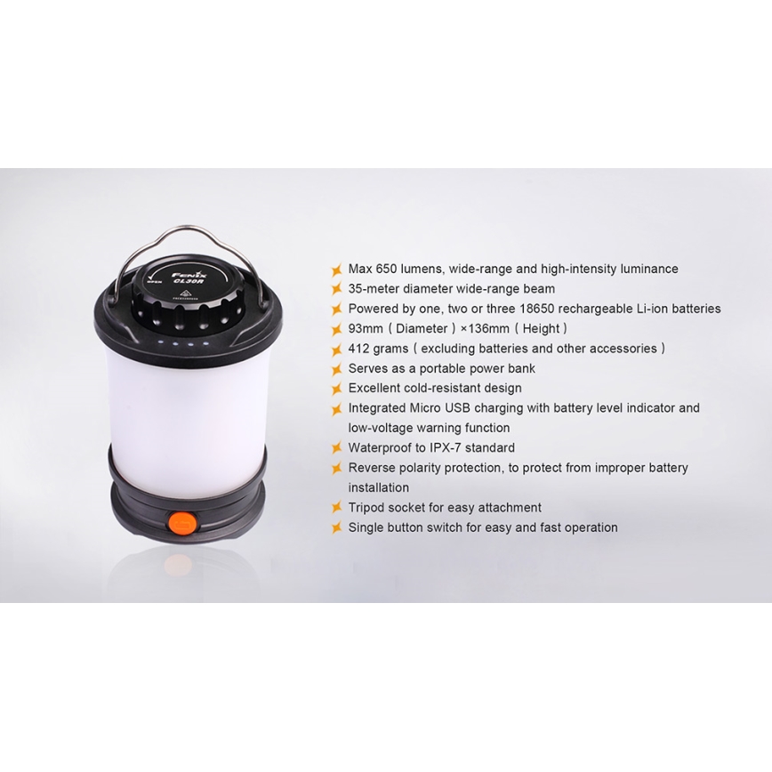 Fenix CL30R - LED Преносима акумулаторна лампа LED/USB/6xCR123A IPX7 650 lm 300 h 2600 mAh