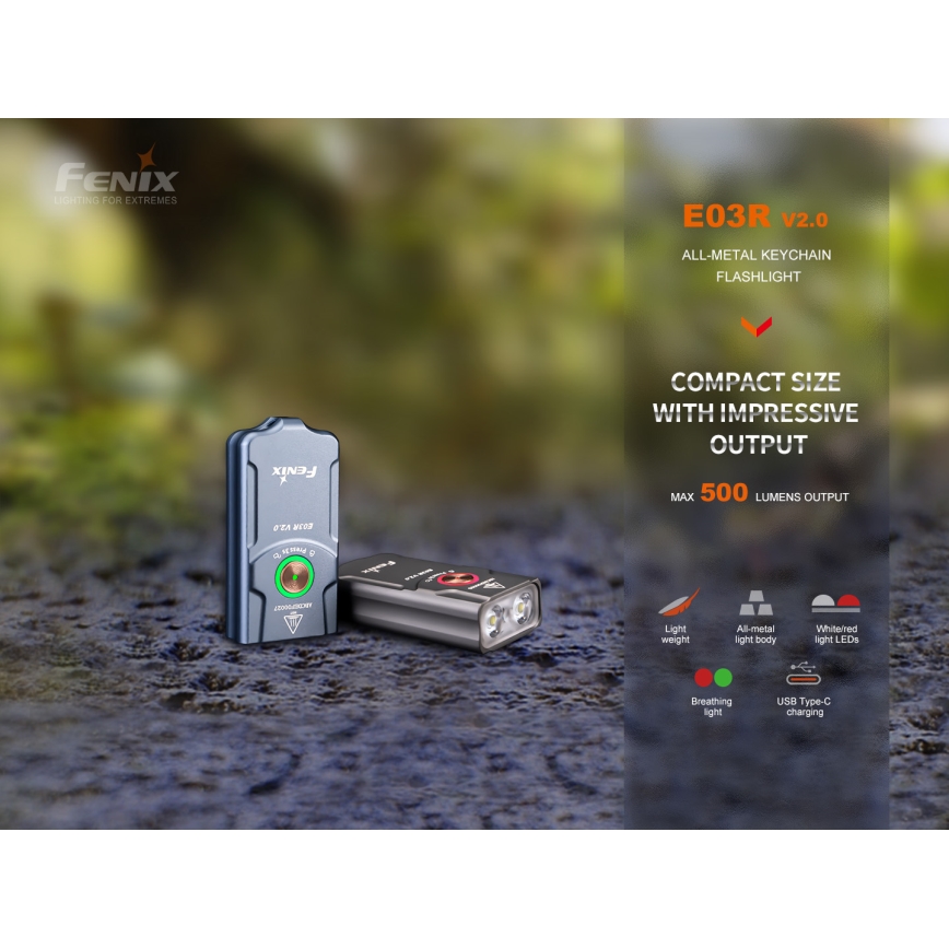 Fenix E03RV20BLU - LED Акумулаторно фенерче LED/USB IP66 500 lm 30 h