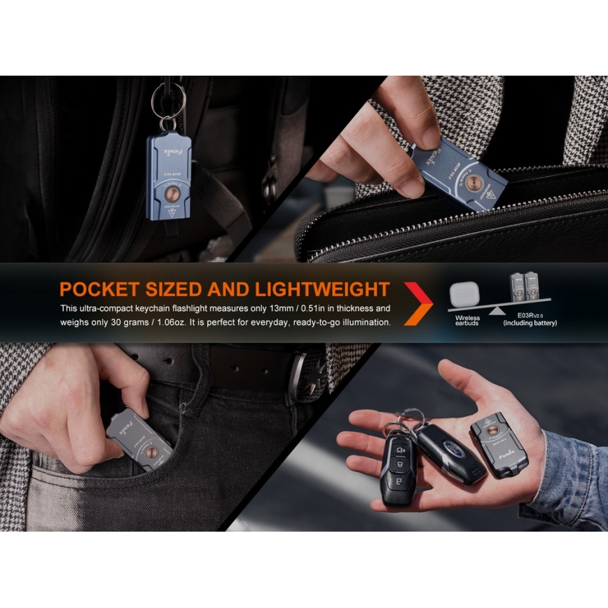 Fenix E03RV20BLU - LED Акумулаторно фенерче LED/USB IP66 500 lm 30 h