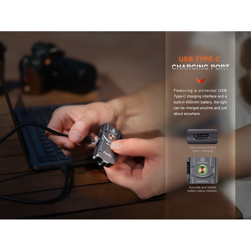 Fenix E03RV20BLU - LED Акумулаторно фенерче LED/USB IP66 500 lm 30 h