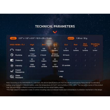 Fenix E03RV20BLU - LED Акумулаторно фенерче LED/USB IP66 500 lm 30 h 400 mAh