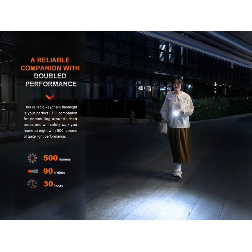 Fenix E03RV20GREY - LED Акумулаторно фенерче LED/USB IP66 500 лъскав 30 h 400 mAh