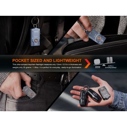 Fenix E03RV20GREY - LED Акумулаторно фенерче LED/USB IP66 500 лъскав 30 h 400 mAh