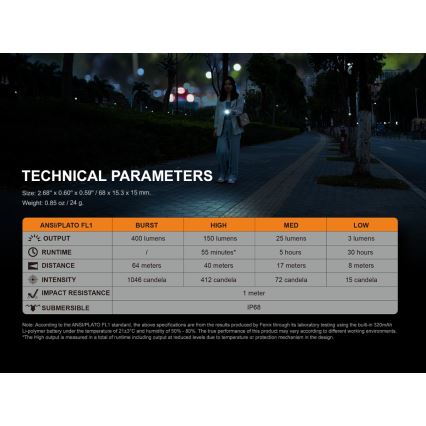 Fenix E05RBLC - LED Акумулаторно фенерче LED/USB IP68 400 lm 30 ч