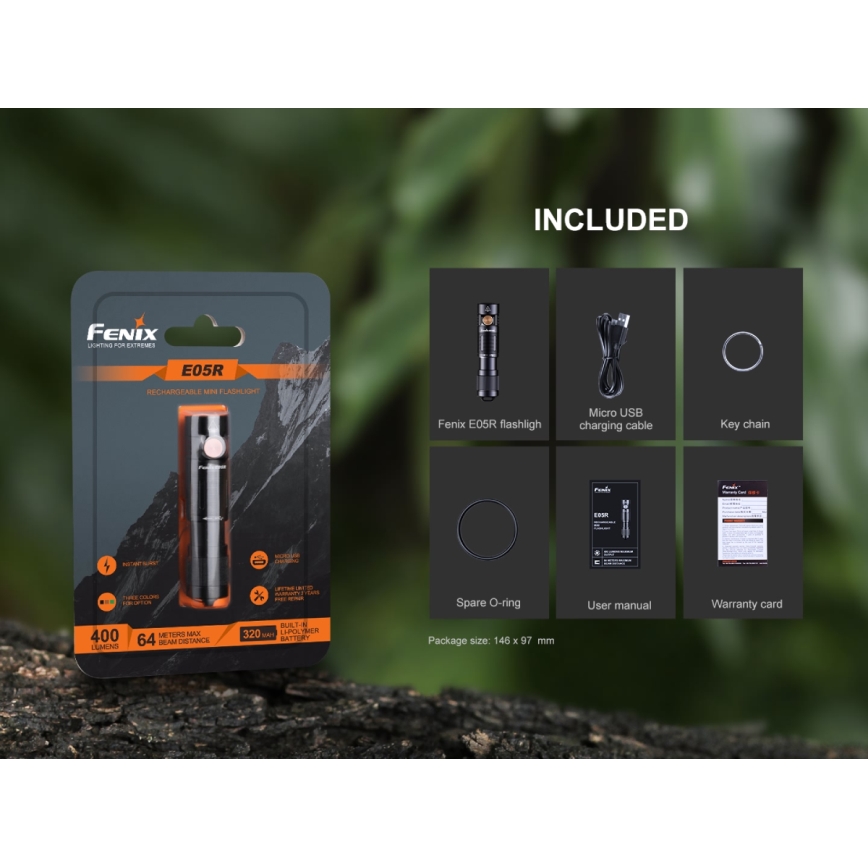 Fenix E05RBLC - LED Акумулаторно фенерче LED/USB IP68 400 lm 30 ч