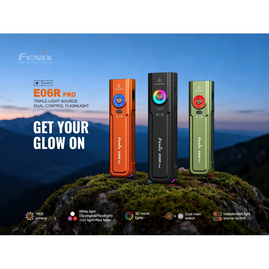 Fenix E06RPROEUBLC- LED фенер с възможност за димиране, презареждаем, LED/USB зареждане, 1650 mAh, IP66, 1600 lm, 111 ч, черен
