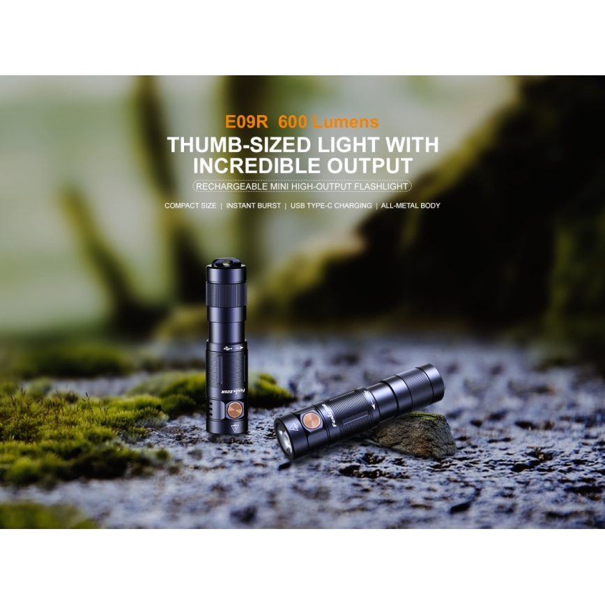 Fenix E09R - LED Акумулаторно фенерче LED/USB IP68 600 lm 70 ч