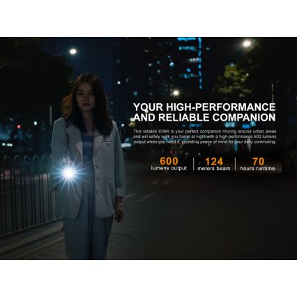 Fenix E09R - LED Акумулаторно фенерче LED/USB IP68 600 lm 70 ч