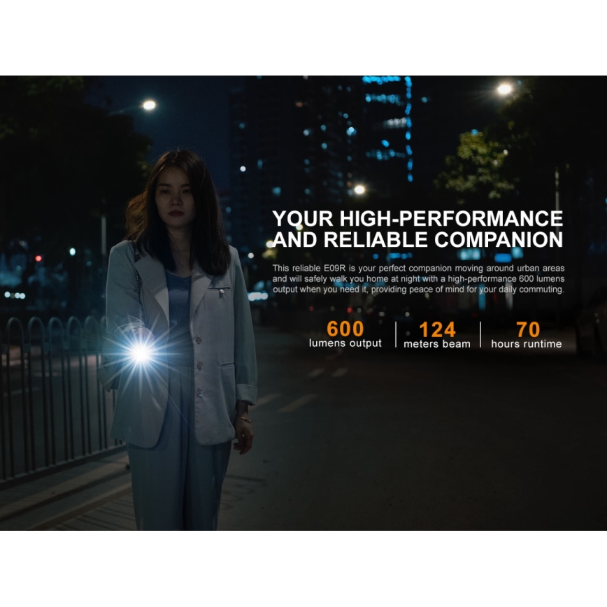 Fenix E09R - LED Акумулаторно фенерче LED/USB IP68 600 lm 70 ч