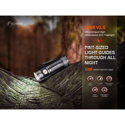 Fenix E18RV20800 - димируема презареждаема LED фенер LED/USB/1xCR123A 800 mAh IP68 1200 lm 200 h черен