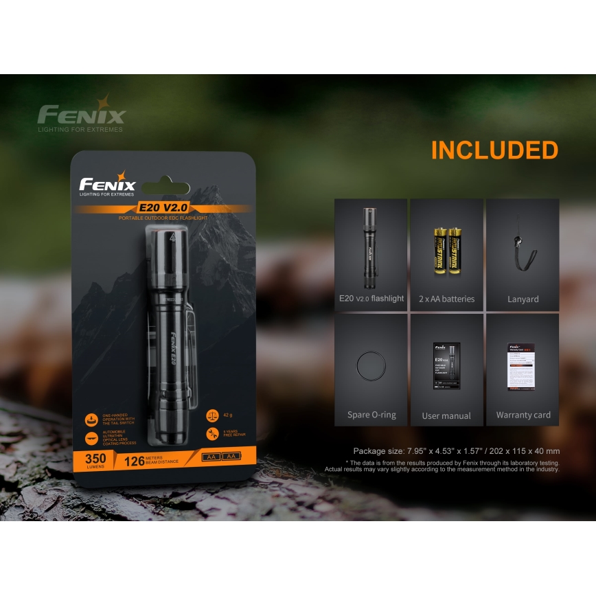 Fenix E20V20 - LED Фенерче LED/2xAA IP68 350 lm 200 ч