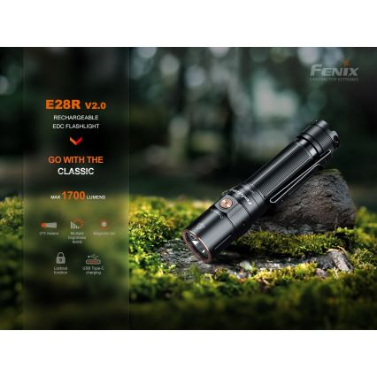 Fenix E28RV20 - LED Димируем rechargeable flashlight LED/USB IP68 1700 lm 260 ч.