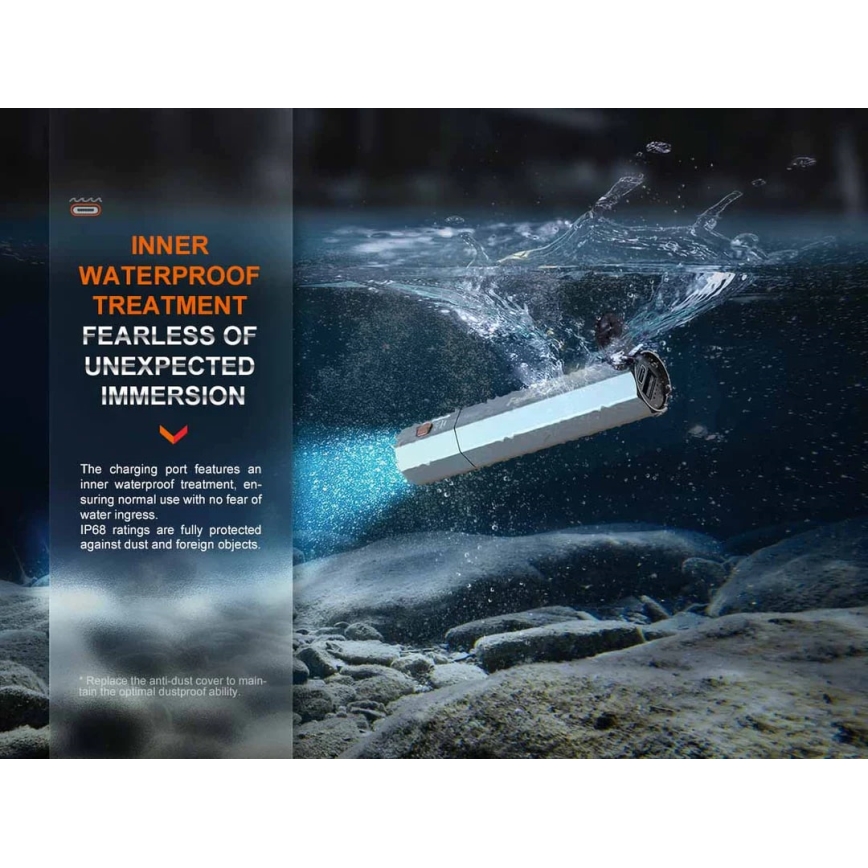 Fenix ECPBLCK - LED акумулаторен фенер с powerbank USB IP68 1600 лумена 504 ч 5000 mAh черен