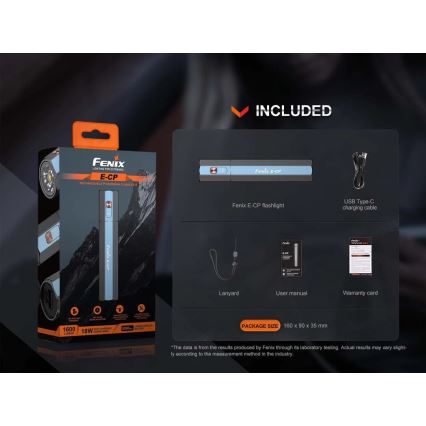 Fenix ECPBLCK - LED Акумулаторно фенерче със захранваща батерия USB IP68 1600 лъскав 504 h 5000 mAh черен