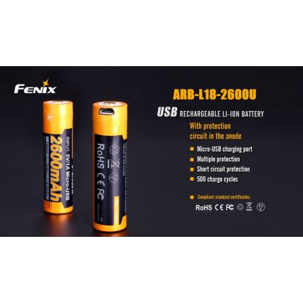 Fenix FE18650LI26USB - 1 бр. Презареждаема USB батерия/3,6V 2600 mAh