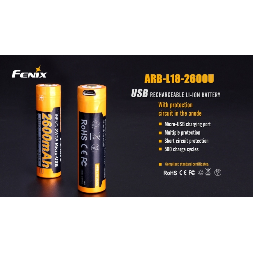 Fenix FE18650LI26USB - 1 бр. Презареждаема USB батерия/3,6V 2600 mAh