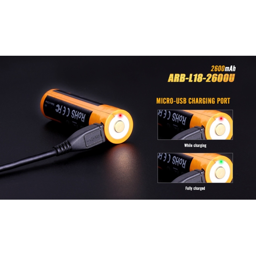 Fenix FE18650LI26USB - 1 бр. Презареждаема USB батерия/3,6V 2600 mAh