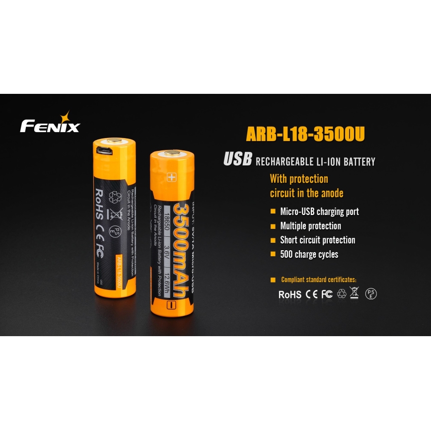 Fenix FE18650LI35USB - 1 бр. Презареждаема USB батерия, 3,6 V, 3500 mAh