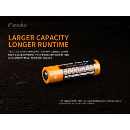 Fenix FE21700USB - 1 бр. Презареждаема USB батерия/3,6V 5000 mAh