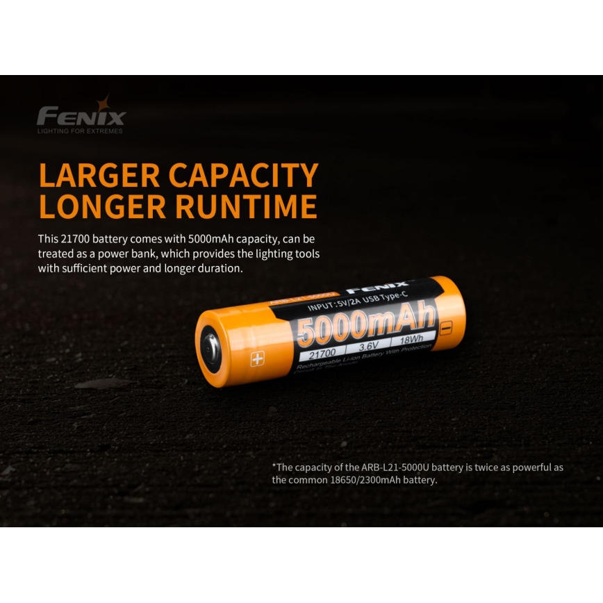 Fenix FE21700USB - 1 бр. Презареждаема USB батерия/3,6V 5000 mAh