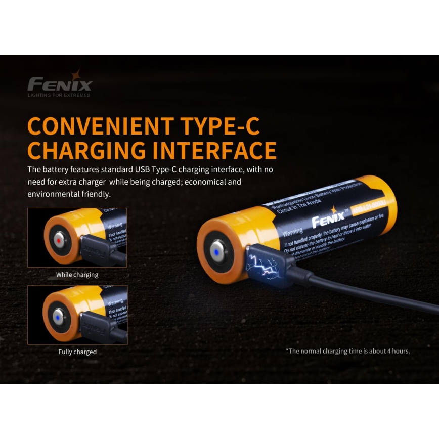 Fenix FE21700USB - 1 бр. Презареждаема USB батерия/3,6V 5000 mAh