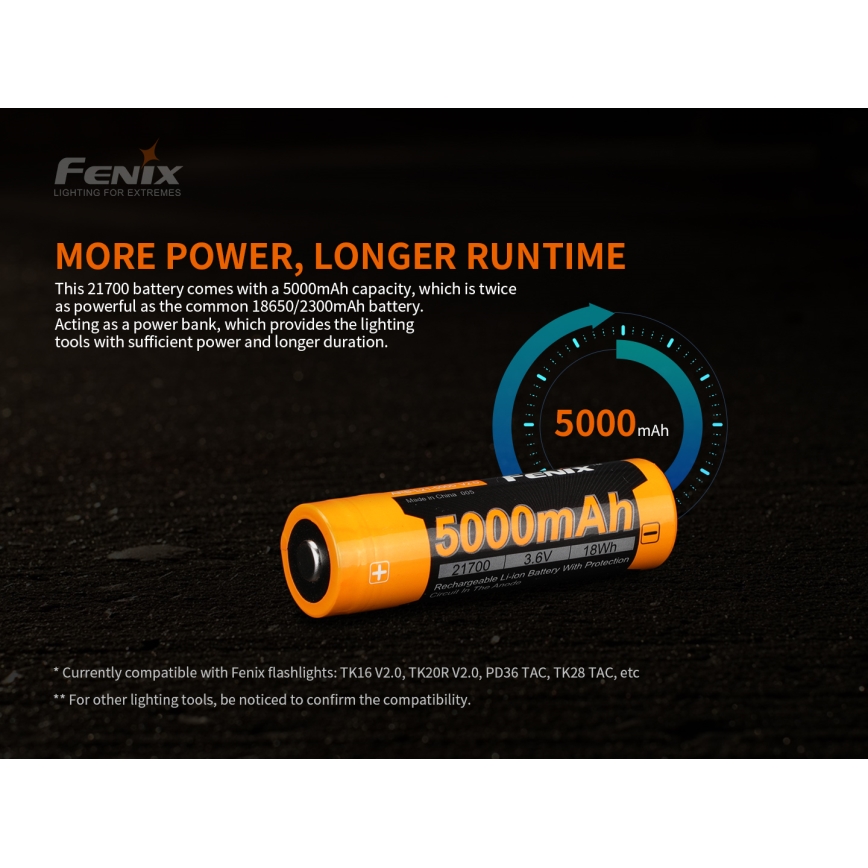 Fenix FE21700V20 - 1 бр. презареждаема батерия 21700/3,6V 5000 mAh