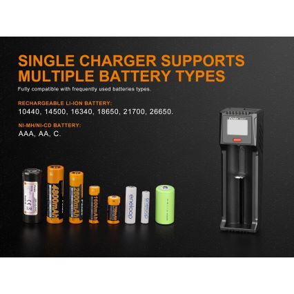 Fenix FENARED1 - Зарядно устройство за батерии 1xLi-ion/AAA/AA/C 5V