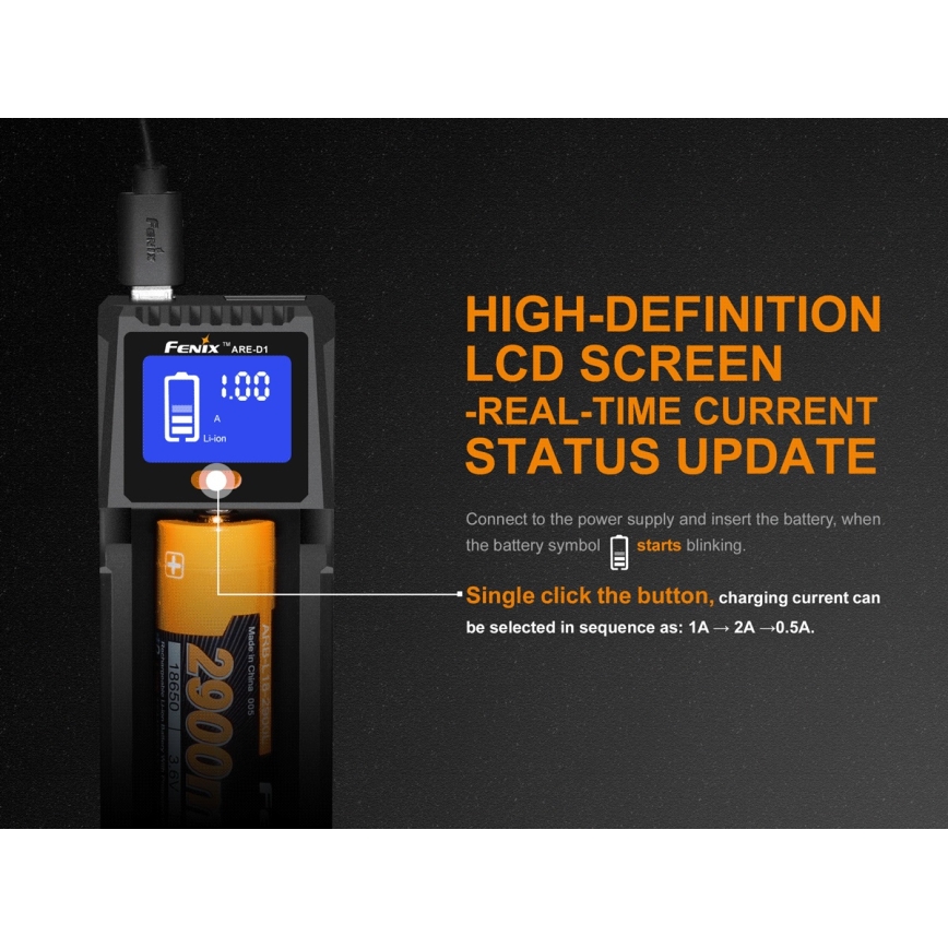 Fenix FENARED1 - Зарядно устройство за батерии 1xLi-ion/AAA/AA/C 5V