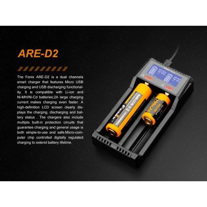 Fenix FENARED2 - Зарядно устройство за батерии 2xLi-ion/AAA/AA/C 5V