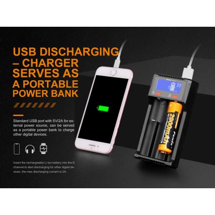 Fenix FENARED2 - Зарядно устройство за батерии 2xLi-ion/AAA/AA/C 5V